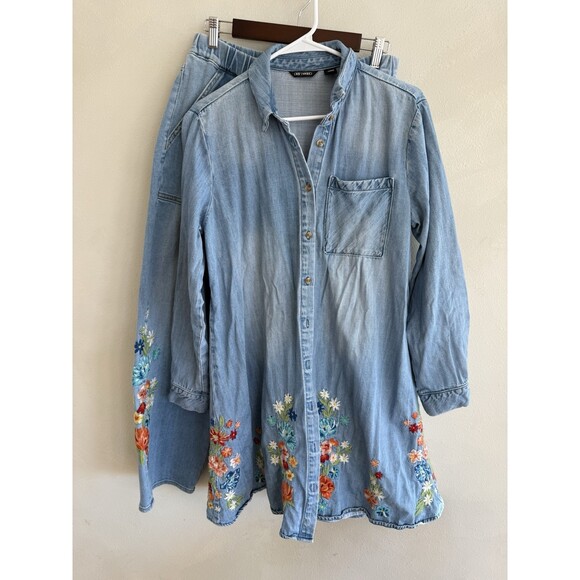 Driftwood Denim - DRIFTWOOD Boho Blue Embroidered Ankle Flare Wide Leg Jeans Women’s Large Set